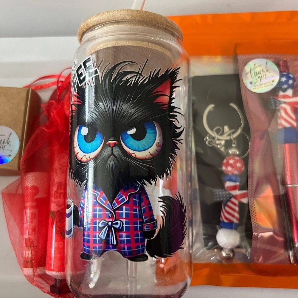 Black Cat Glass Jar with Straw